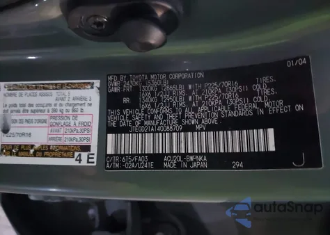 2004 Toyota Highlander from USA, damaged, VIN JTEGD21A140088709